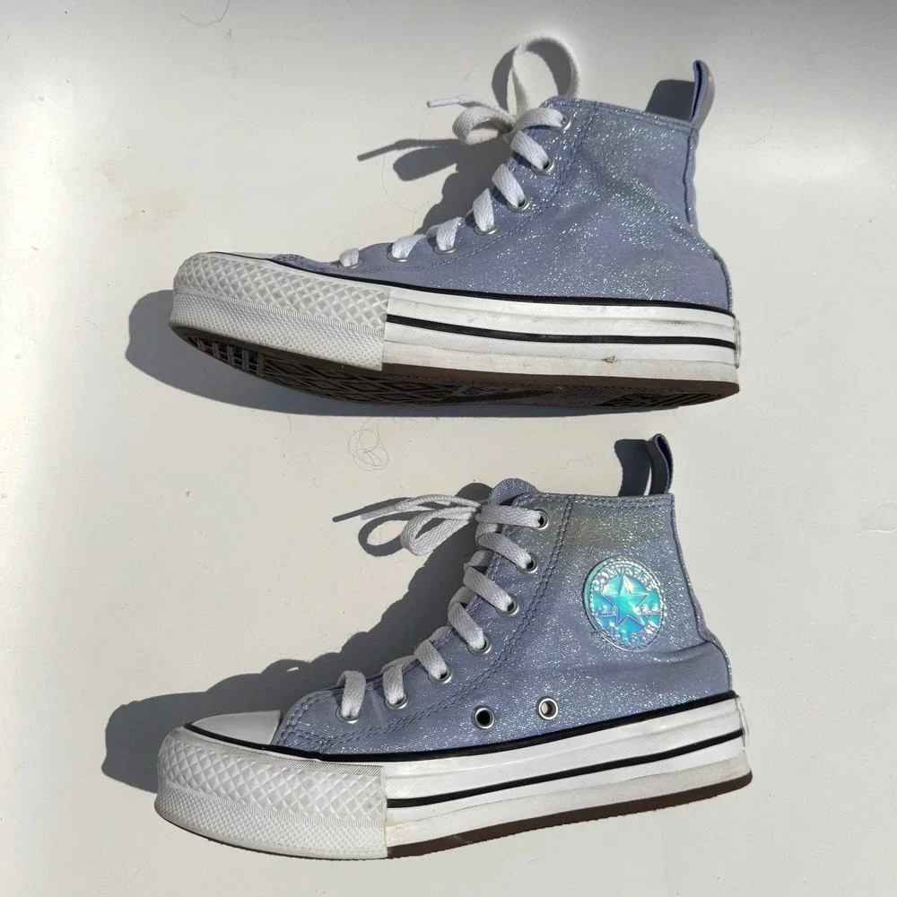 Converse All Star High Top Kids' 2 Light Blue Glitter Chucks Sparkly School